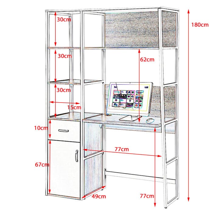 The detail dimension of Study / Computer table cum bookshelf suitable for your study room or bedroom