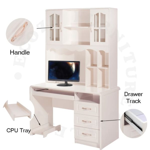 Ivory Colour Study / Computer Table with top shelf, keyboard tray and CPU Tray