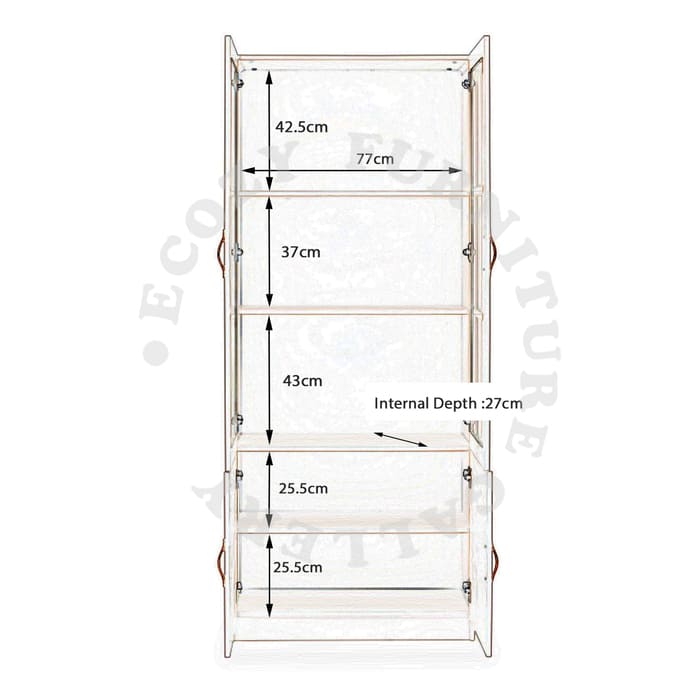 The internal compartment of Ivory Two door Bookshelf catering for your Kid's Bedroom or Study Room