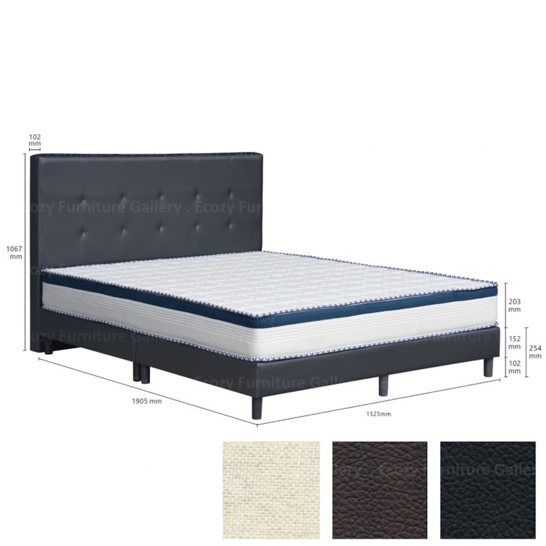 Dark brown color faux leather divan bed frame featuring a orthopedic mattress, and black color plastic leg