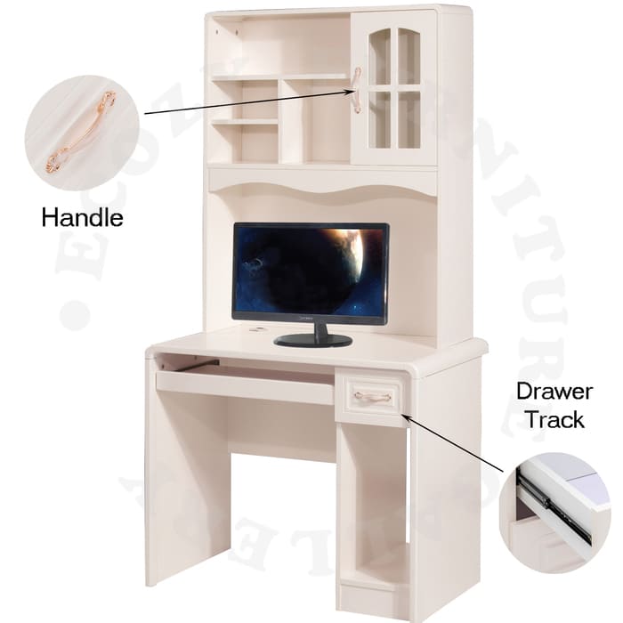 Ivory Colour Study Table with Top shelf, and Keyword Tray