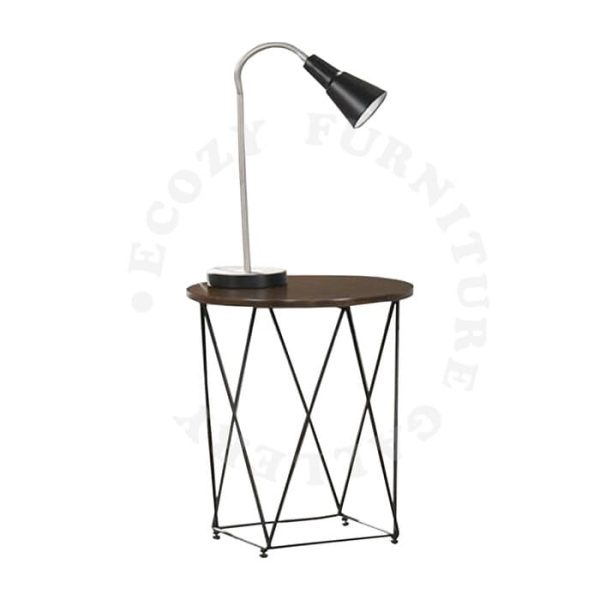 Round Wooden Side / End Table come with black metal leg