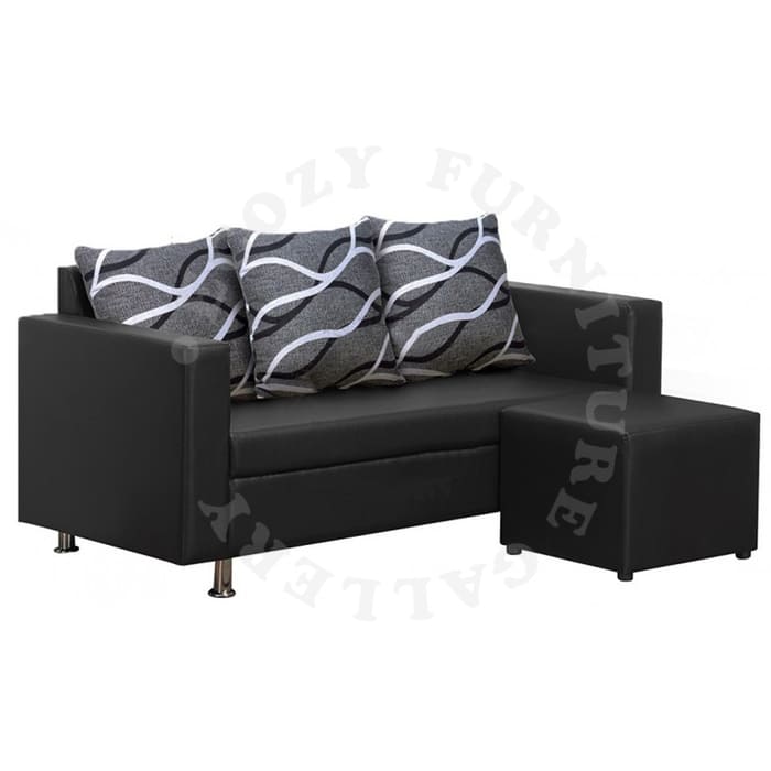 3-Seater Faux leather sofa frame come with fabric back rest cushion and ottoman