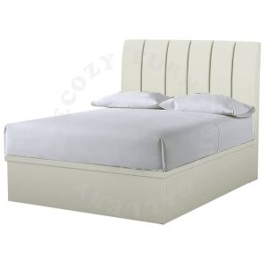 Beige Faux Leather Storage Bed Frame fit for any bedroom styles