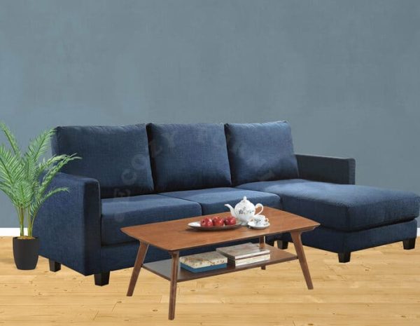 Blue Colour L-Shape Fabric Sofa Set for living room