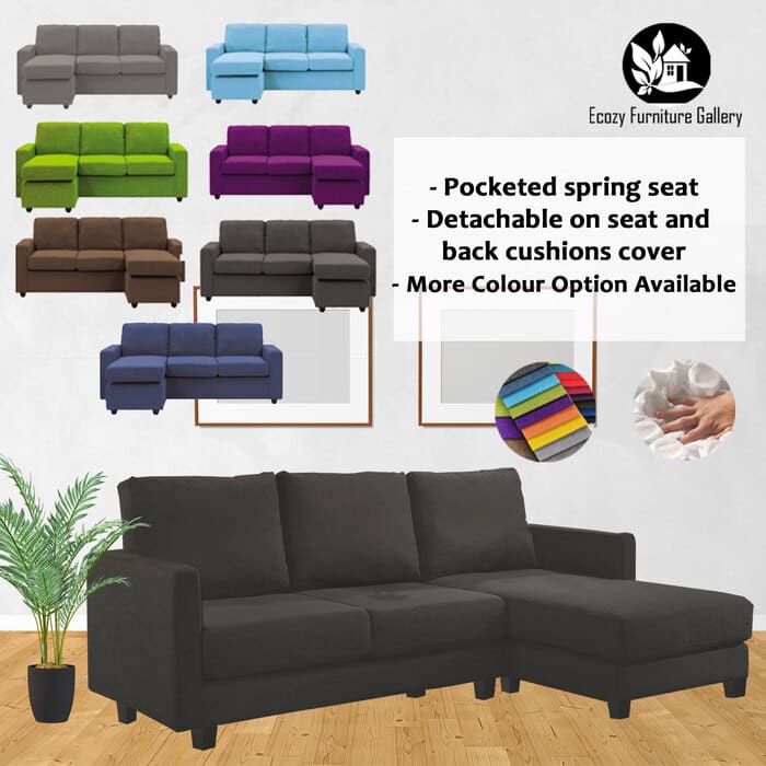 Black Colour L-Shape Fabric Sofa Set for living room
