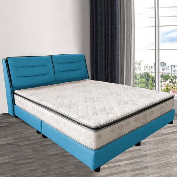 Light Blue Colour Fabric Divan Bedframe come with puffy and cushioned headboard