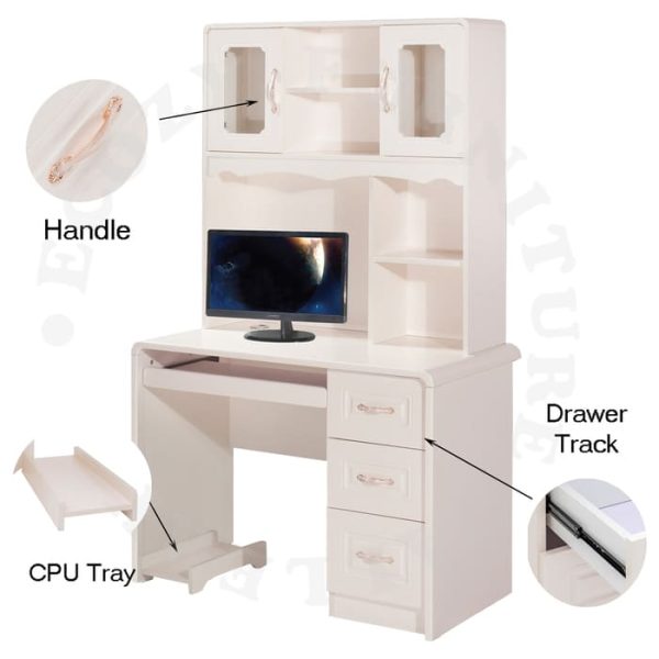 Ivory Colour Study / Computer Table with top shelf, and CPU Tray