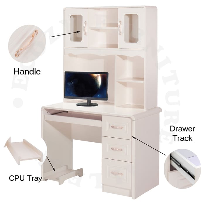 Ivory Colour Study Table with Top shelf, and CPU Tray