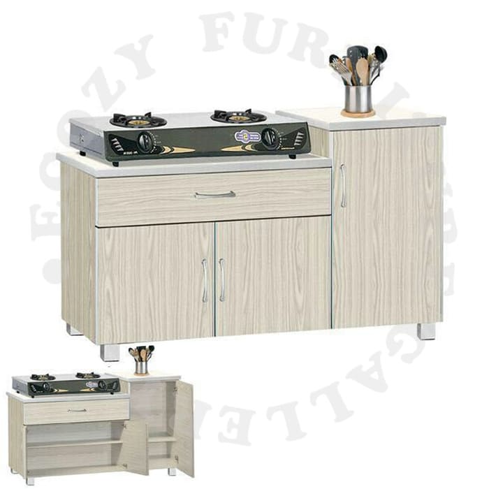 The internal compartment of 3 Doors Ceramic Table Top Kitchen Cabinet