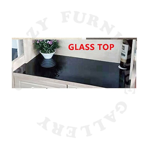 Black Colour Tempered Glass Top Kitchen Cabinet