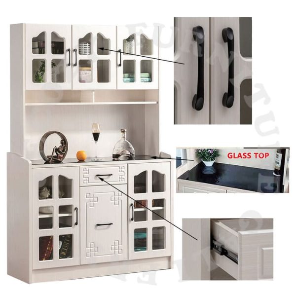 Black Colour Tempered Glass Top Kitchen Cabinet with top shelf