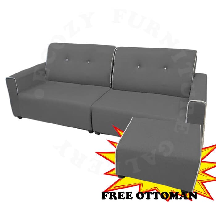 Grey Colour 4-Seater Fabric Sofa Set come with free ottoman for living room