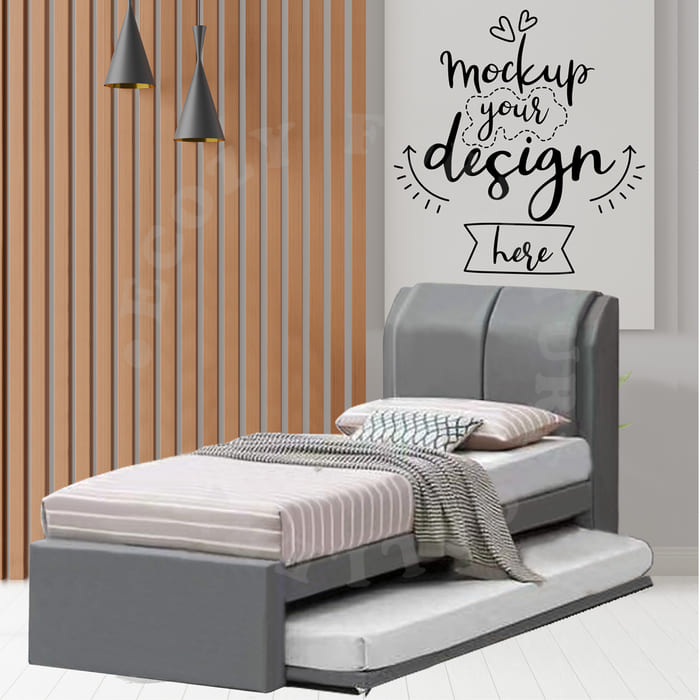 Grey 3 in 1 Pull Out Bed come with elegance headboard design