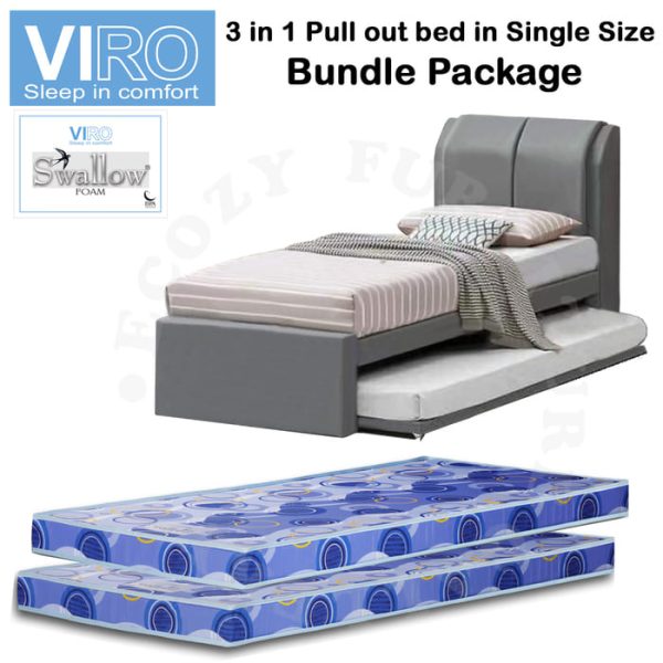 Branded Mattress VIRO Bed Frame Mattress Set included 2 piece of single mattress and pull out bed