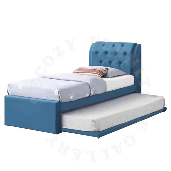 Blue 3 in 1 Pull Out Bed come with elegance headboard design