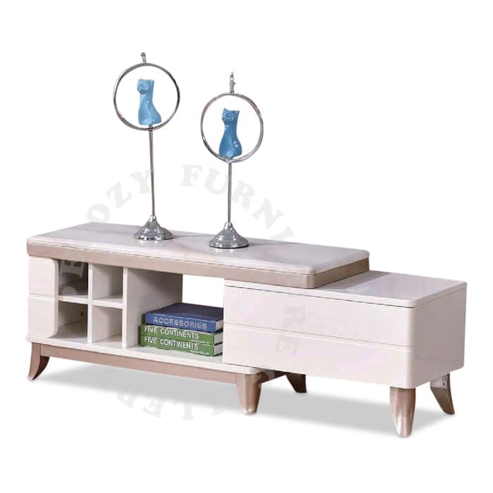 Cultured Marble Extendable TV Console come with wooden leg