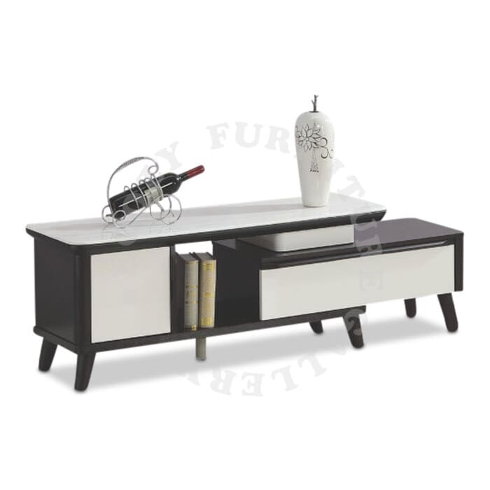 Tempered Glass Extendable TV Console with a drawers and swing door cabinet fit for living room