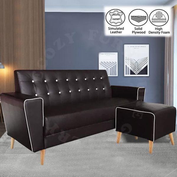 Brown faux leather sofa come with ottoman catering for the living room