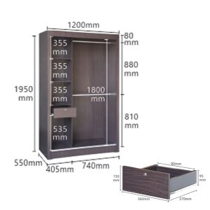 the internal compartment and detail measurement of sliding door wardrobe