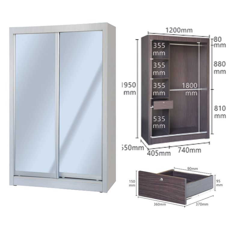 White tempered glass Sliding Door Wardrobe come with the hanging bars and small drawers with lock