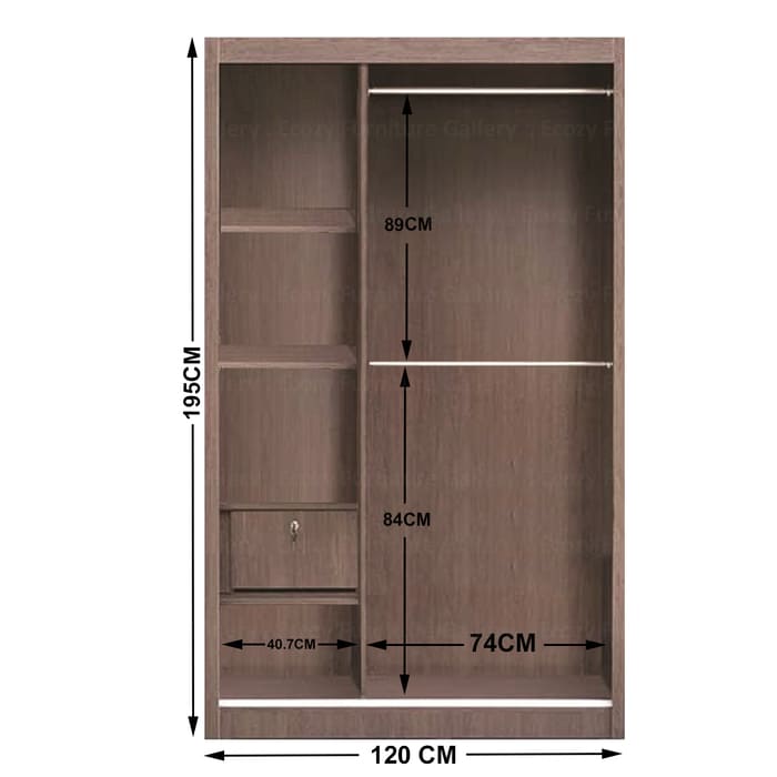 Detail Dimension and Internal Compartment for 4FT Sliding Wardrobe