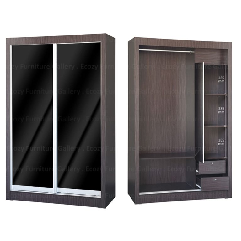 Black tempered glass Sliding Door Wardrobe come with the open mirror and small drawers with lock