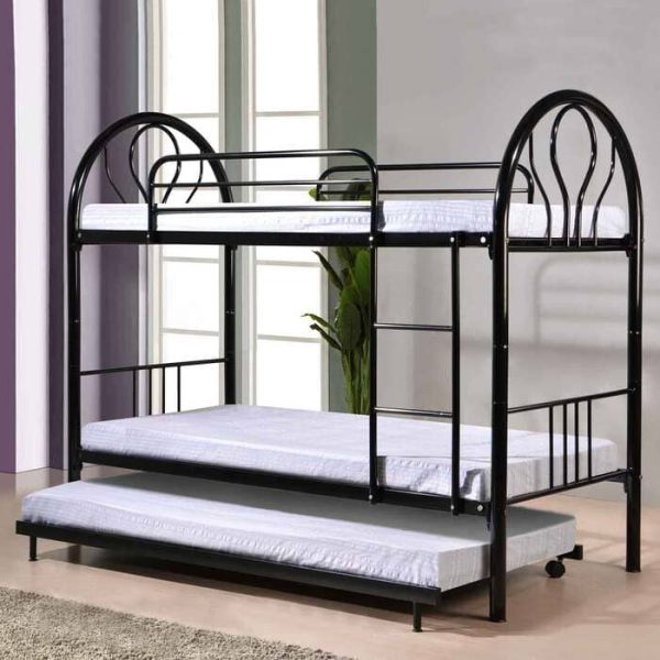 Black Metal Double Decker Bed with pull out bed for Bedroom