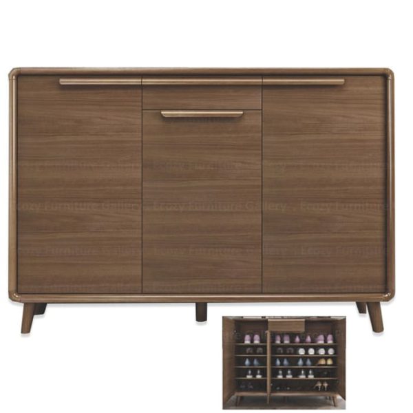 Wenge colour 3 Doors Wooden Shoe Cabinet with a small drawer for Living Room