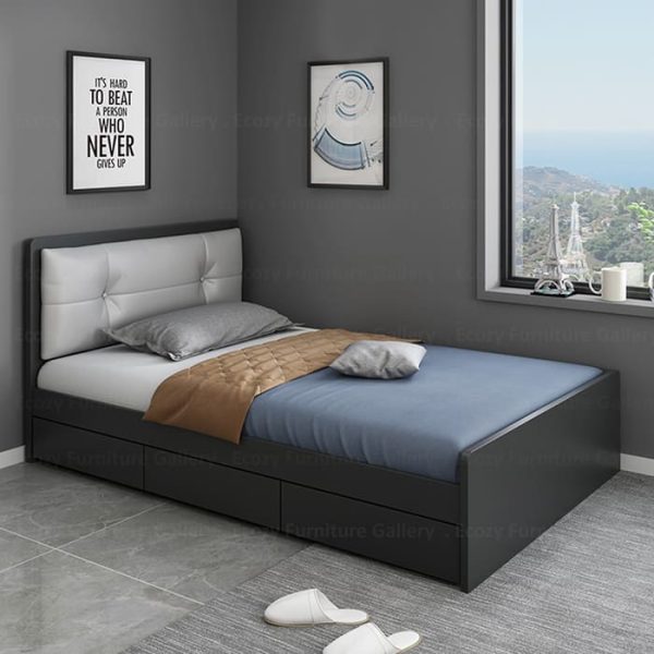 Dark Grey Wooden Bedframe come with drawers and hidden storage fit for any bedroom styles