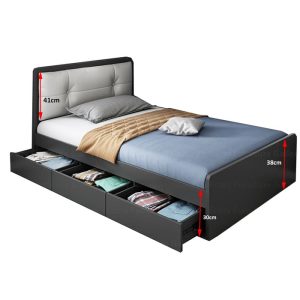 Dark Grey Wooden Bedframe come with drawers and hidden storage fit for any bedroom styles