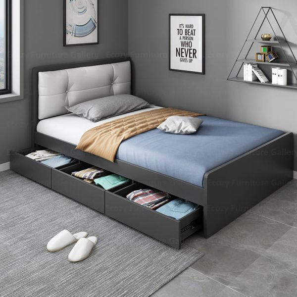 Dark Grey Wooden Bedframe come with drawers and hidden storage fit for any bedroom styles