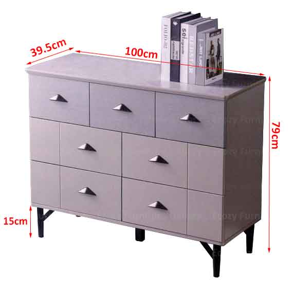 Glossy Grey Chest of Drawer with Black Powder Coated Metal Legs