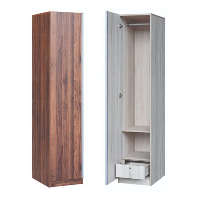 The Internal Compartment of Single Swing Door Wardrobe available on white wash and Brown colour