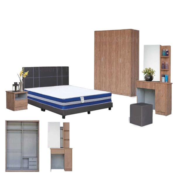 Full Set Bedroom Set included swing door wardrobe, divan bedframe, dressing table with stool and side table