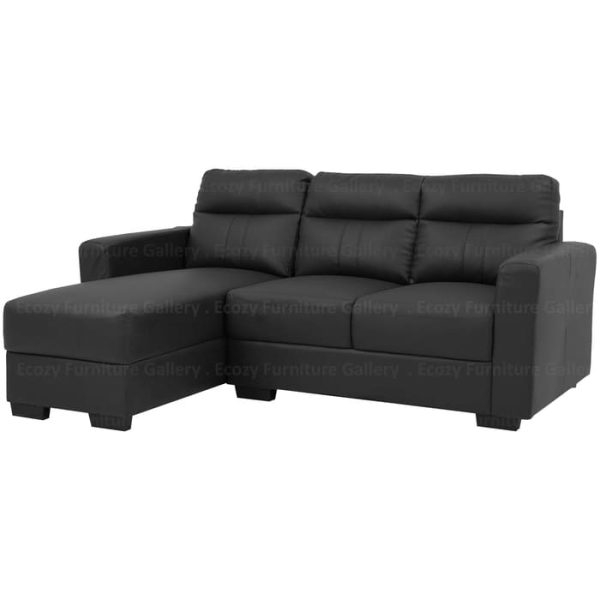 Faux Leather L-Shape Black Sofa for Living Room