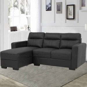 Faux Leather L-Shape Black Sofa for Living Room
