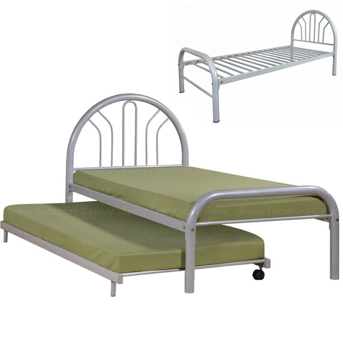 Silver Metal Bedframe with pull out bed fits for any bedroom styles