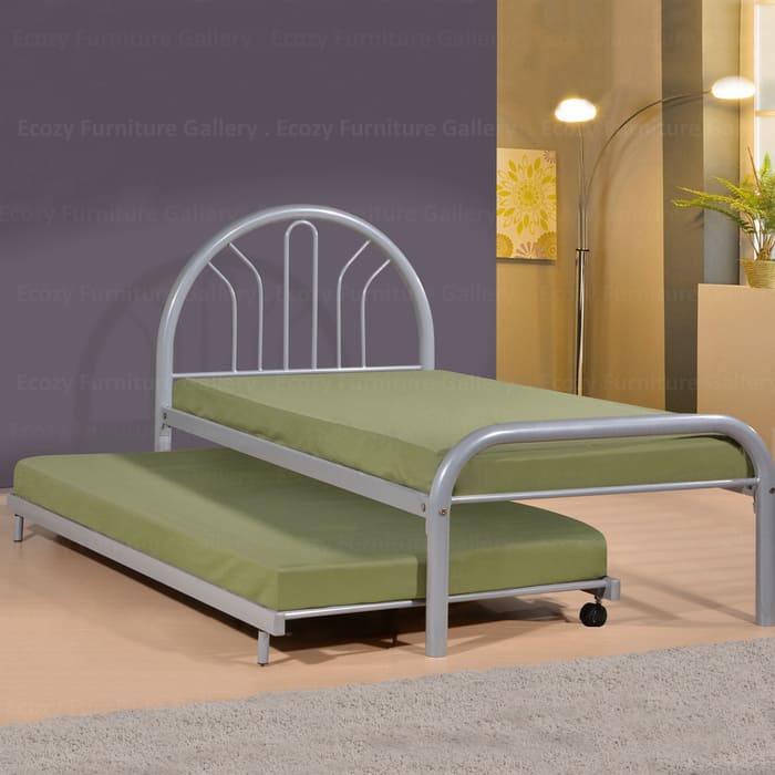 Silver Metal Bedframe with pull out bed fits for any bedroom styles