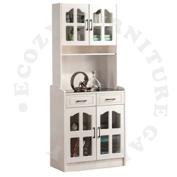 Black Colour Tempered Glass Top Kicthen Cabinet with top shelf