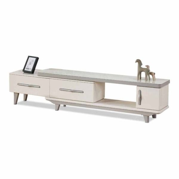 Extendable TV Console with Marble Grain Tempered Glass Top