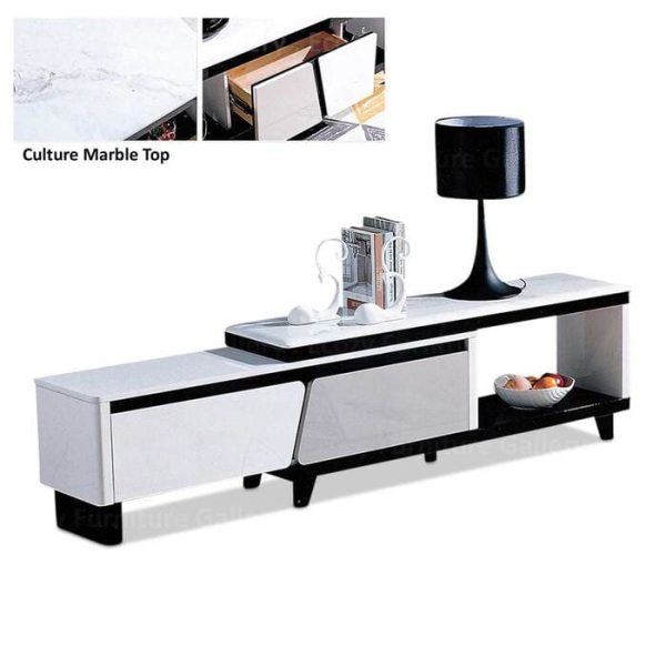 Cultured Marble Extendable TV Console for Living Room