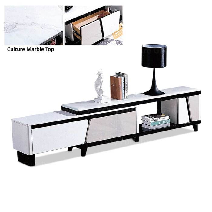 Cultured Marble Extendable TV Console for Living Room