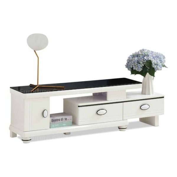 Extendable TV Console with Black Tempered Glass Top