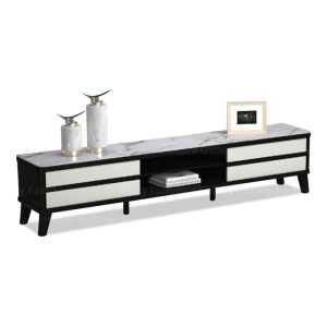 Marble Grain Tempered Glass TV Console with Solid Leg