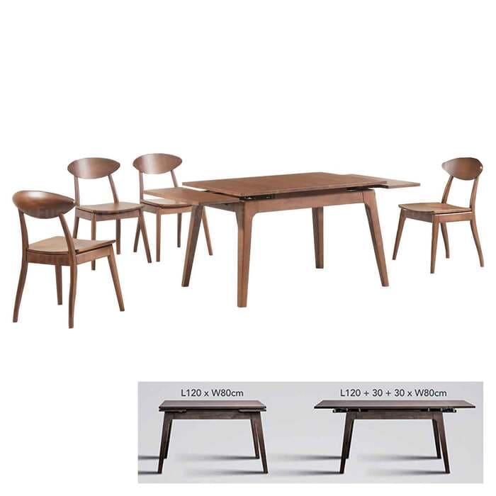 Extendable Wooden Dining Set comprises a Extendable Dining Table and 4 Chairs