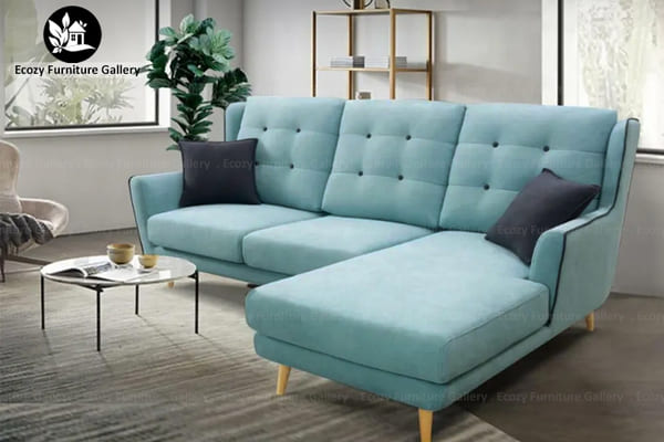 Showroom exclusive design light blue color L-Shape fabric sofa