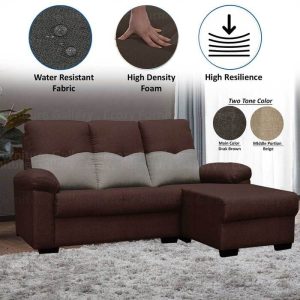 L-Shape Water Resistant Fabric Sofa with two tone color combination