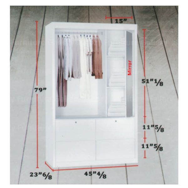 Detail Dimension and Internal Compartment for 4FT Sliding Door Wardrobe