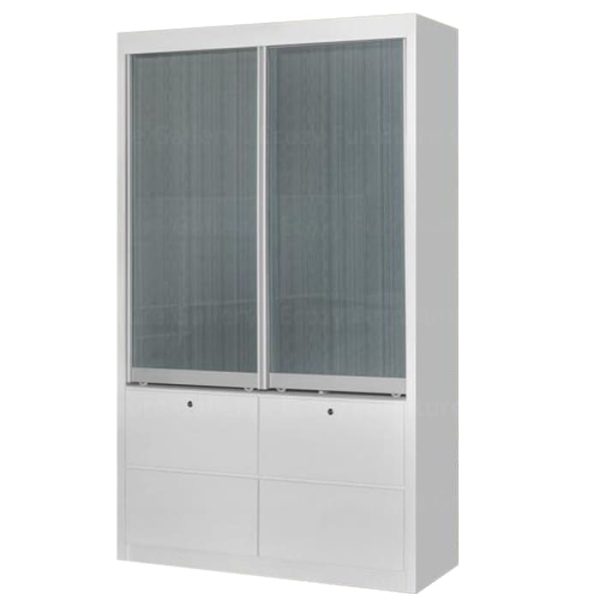 4FT Sliding Door Wardrobe in White color with Black line Glass Door